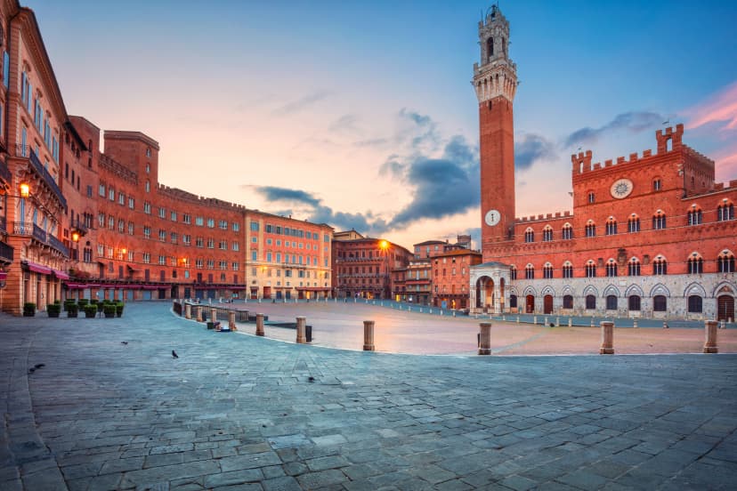 Siena. Cityscape image of Siena, Italy with Piazza del Campo during sunrise.