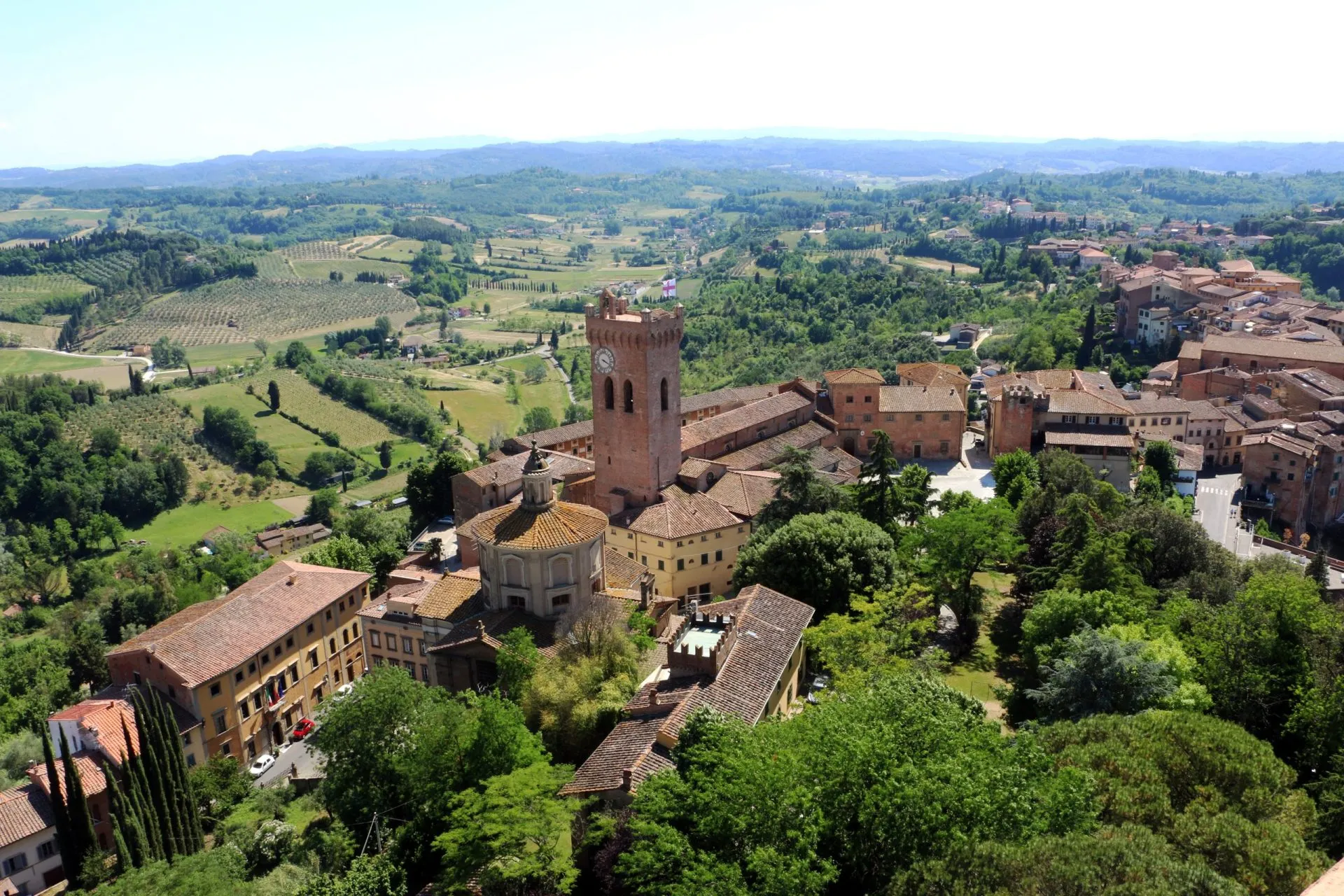 Landscape and city view from up of the Cathedral of Santa Maria Assunta e San Genesio in San Miniato, Tuscany, Italy.